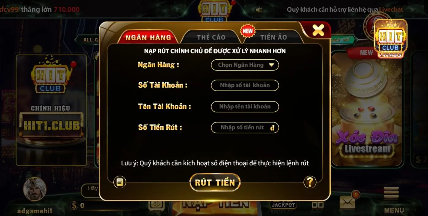 Khả năng thanh toán nhanh chóng và tiện lợi tại Hitclub